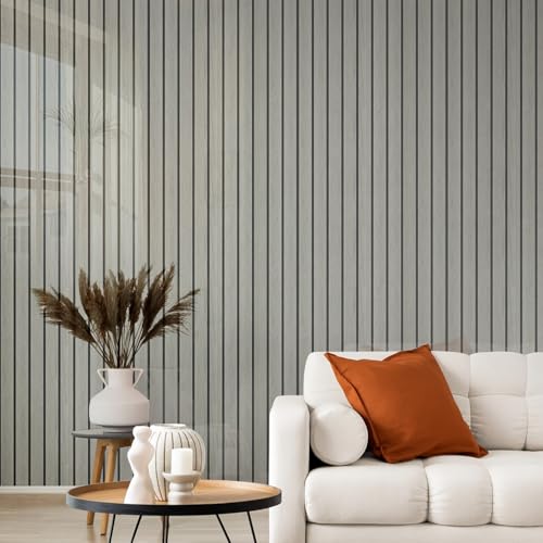 10pcs Wood Grain Grille Peel and Stick Waterproof Wall Panels,Heat-Resistant Backsplash Tile, 23.6"x11.8" PVC Foam Wall Sticker for Kitchen,Living Rooms, Bedrooms TV Walls(Not Real Tile,Grey)