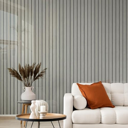 10pcs Wood Grain Grille Peel and Stick Waterproof Wall Panels,Heat-Resistant Backsplash Tile, 23.6"x11.8" PVC Foam Wall Sticker for Kitchen,Living Rooms, Bedrooms TV Walls(Not Real Tile,Grey)