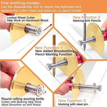 YOSELIN Dovetail Jig Wheel Marking Gauge Plus Set，Micro Adjuster Multifunctional Cutting Wheel Woodworking Scribing, Metric and Imperial Scales, Imperial 1/32 Metric 1mm Accuracy, Wood Marking - color: Red