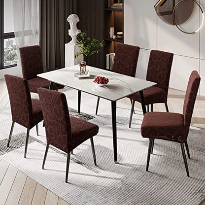 Waterproof Dining Room Chair Covers, Stretch Parsons Chair Slipcovers - color: Flower Pattern-chocolate, size: Regular-4 Pack