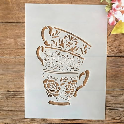 TIAMECH A4 Reusable Coffee Cup Stencil for Painting - style: Cups