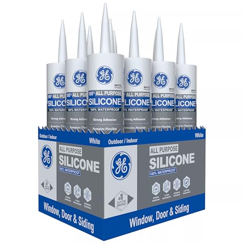GE All Purpose Silicone Caulk, White, 10.1 fl oz Cartridge, 12 Pack - 100% Waterproof Silicone Sealant, Stronger Adhesion, Freeze & Sun Proof - size: 12 Pack, style: White