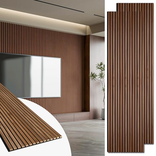 Art3d Acoustic Wood Slat Panels 94.5"x24", 2-Pack, 31sq.ft, Walnut Brown - color: Walnut Brown