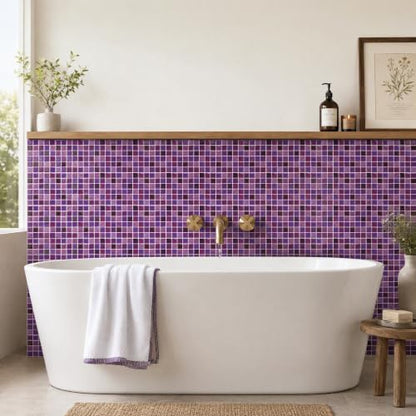 3D Mosaic Peel and Stick DIY Wall Backsplash Tiles (24, Purple) - color: Purple