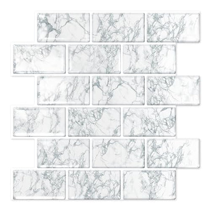 10 Sheets Thicker Design Peel and Stick Backsplash, 12"x12" Peel and Stick Wall Tiles, Subway Look Marble Tiles Backsplash for Kitchen and Bathroom, Snow Flake White - color: Snow Flake White