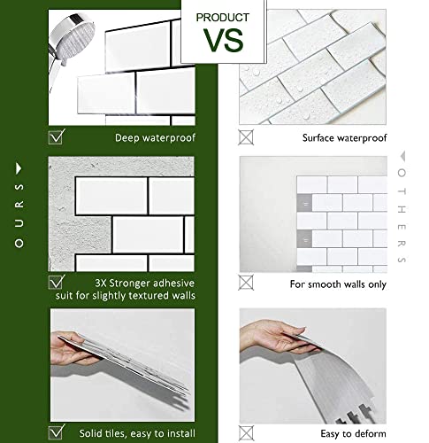 STICKGOO 10-Sheet Backsplash Peel and Stick Subway Tile, Self Adhesive Vinyl Wall Tiles, Stick on Backsplash for Kitchen and Bathroom(Thicker Design, White with Black Grout) - color: White With Black Grout