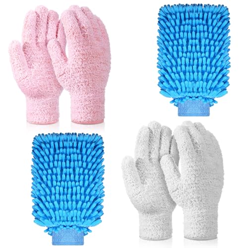 Potchen 6 Pcs Microfiber Dusting Mitt Glove for Plant - color: Pink,white,blue
