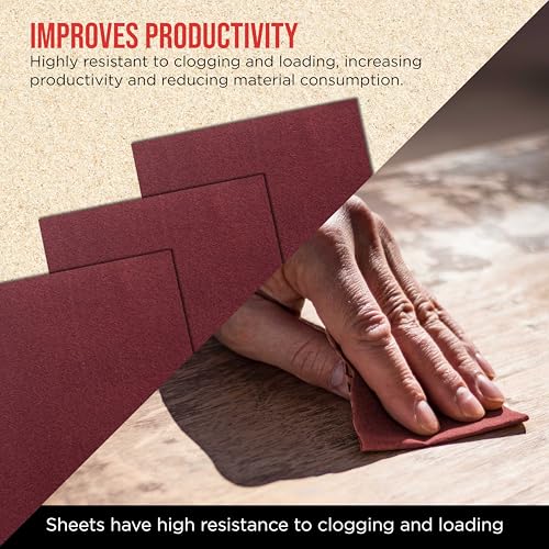 ProductionShop Premium Red 800 Grit 1/4 Sheet Size Red Sanding Sheets, Box of 30 - Hook & Loop Backing Sandpaper, Fine-Cut Abrasive - Fits Palm Sanders, Hand Sanding Blocks - Woodworking, Auto Paint - style: 800 Grit
