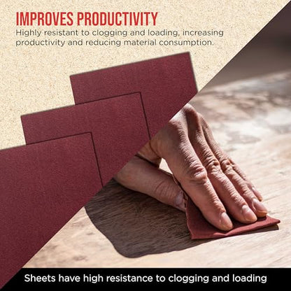 ProductionShop Premium Red 800 Grit 1/4 Sheet Size Red Sanding Sheets, Box of 30 - Hook & Loop Backing Sandpaper, Fine-Cut Abrasive - Fits Palm Sanders, Hand Sanding Blocks - Woodworking, Auto Paint - style: 800 Grit