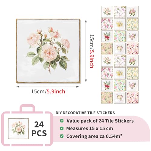 VICCI 24Pcs Peel and Stick Backsplash Pink Tile Stickers, 5.9x5.9 Inch - color: Grt-01, size: 5.9x5.9IN*24pcs