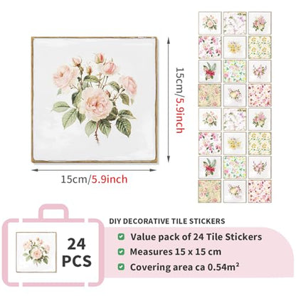 VICCI 24Pcs Peel and Stick Backsplash Pink Tile Stickers, 5.9x5.9 Inch - color: Grt-01, size: 5.9x5.9IN*24pcs