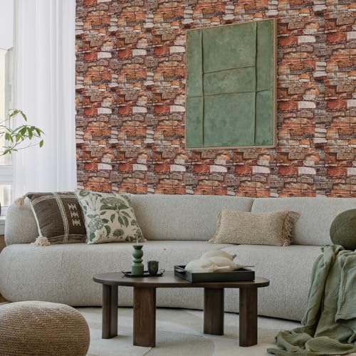 Peel and Stick 3D Foam Stone Wall Panels, Self Adhesive Wallpaper - color: Red Brick, size: 10 Pack