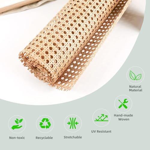 Cane Webbing,24" Width Natural Rattan Webbing Roll 3.3Ft Caning Material with 3/19" Groove Chair Caning Spline for Cabinet,Chair, Furniture,Wicker Projects - size: 24"Wx40"L(3.3ft)