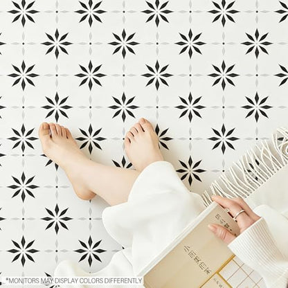Peel and Stick Floor Tile, 7.9"x7.9" Vinyl Flooring for Bathroom Kitchen, Waterproof Non-Slip Durable Self-Adhesive Easy DIY Removable - color: black white gray