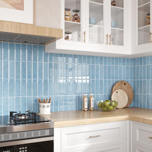 VEELIKE Coastal Blue Peel and Stick Backsplash for Kitchen Waterproof Peel and Stick Tile Backsplash 6 Sheets 12''x12'' Renter Friendly Self Adhesive Back Splash Tile Stickers for Kitchen Bathroom