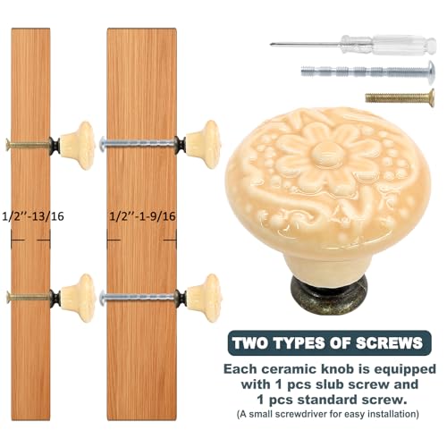 Biaungdo 6 Pcs Light Yellow Ceramic Kitchen Cabinet Knobs - color: Light Yellow