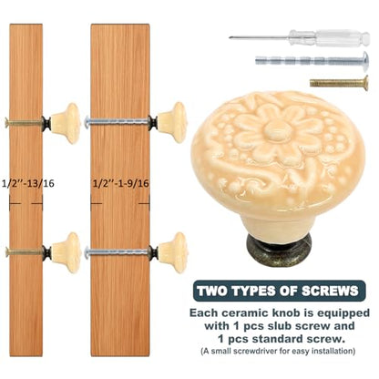 Biaungdo 6 Pcs Light Yellow Ceramic Kitchen Cabinet Knobs - color: Light Yellow