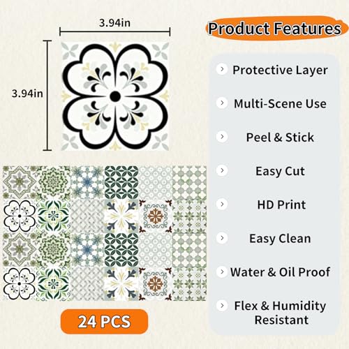 24Pcs Mexican Style PVC Peel and Stick Tile Stickers - color: Style a, size: 4x4 Inch