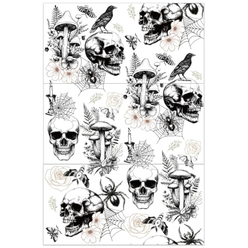 OLYCRAFT 3Pcs/Set Rub on Transfers Stickers 12x6 Inch Skull Spider Furniture Decals Rub on Decals for Furniture and Craft Flower Butterfly Transfer Sticker for Wood Window Home Decor - style: Skeleton
