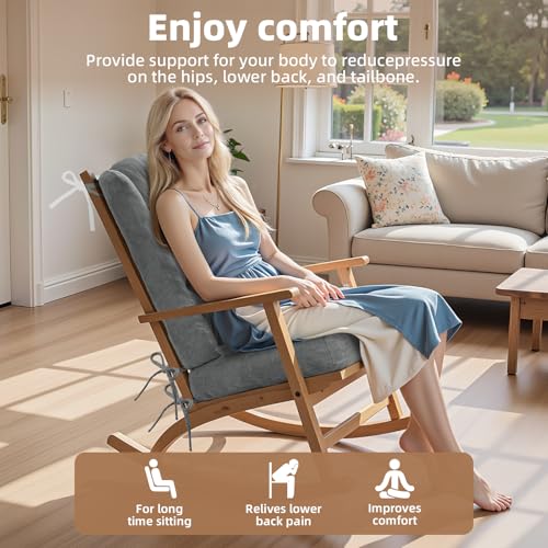 Wingback Rocking Chair Cushion Set, Medium, Grey - color: Grey, size: 28 x28 x3 in & 18.5 x18.5 x4 inch