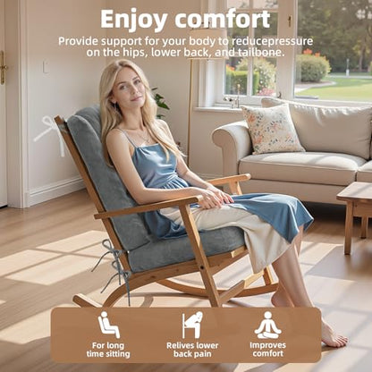 Wingback Rocking Chair Cushion Set, Medium, Grey - color: Grey, size: 28 x28 x3 in & 18.5 x18.5 x4 inch