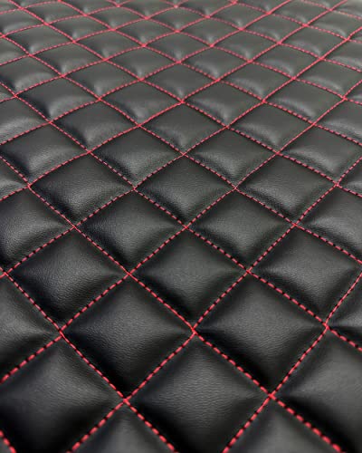 Vinyl Quilted Foam Fabric with 3/8" Foam Backing Upholstery / 52" Wide/Sold by The Yard/FABRIC EMPIRE (Black with Hq Red Thread, Diamond 2" x 2") - color: Black With Hq Red Thread, size: Diamond 2" x 2"