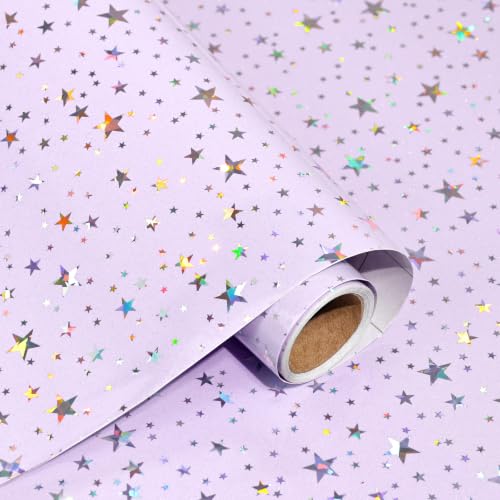 Purple Glossy Countertop Contact Paper Peel and Stick Star Holographic Shiny Waterproof Wallpaper Iridescent Removable Vinyl Wrap Film for Kids Room Furniture Cabinets Kitchen Decor 15.7x196.8in - color: Purple, size: 15.7"W x 196.8"L