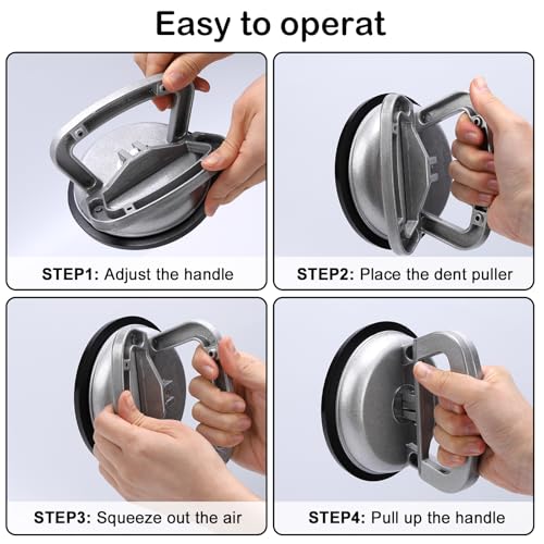 Stainless Steel Dent Puller for Fridge, Paintless Dent Removal Kit, Powerful Dent Puller with Heavy Duty Suction Cup & T-Handle Lifter for Car Body, Refrigerator Door, 3 Pack