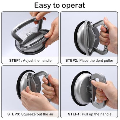 Stainless Steel Dent Puller for Fridge, Paintless Dent Removal Kit, Powerful Dent Puller with Heavy Duty Suction Cup & T-Handle Lifter for Car Body, Refrigerator Door, 3 Pack