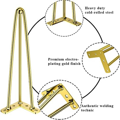 Osring 20 Inch Furniture Hairpin Legs Gold,1/2" Dia 3-Rods Metal Table Feet - color: Gold, size: 20 Inch