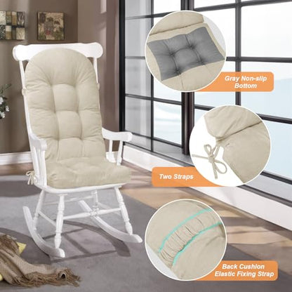 Rocking Chair Cushion - Soft Chenille Fabric Seat Pad with Tufted Design, Non-Slip Bottom and Secure Ties, for Glider, Adirondack and Indoor Rocker Chair, 44x19x4 Inch, Oyster White - color: Oyster White