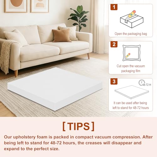 High Density Upholstery Foam 2" X 24" X 24", 3PCS Couch Cushion Replacement - size: 2" X 24" X 24"