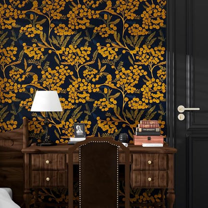 Blue Boho Floral Peel and Stick Wallpaper 17.5" x 393.5" - color: Blue, size: 393.5" x 17.5"