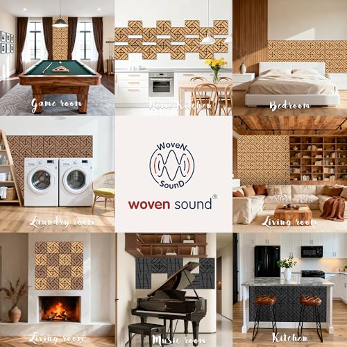WoveN SounD Acoustic Wall Panels, Teak, 16 Pack, 12x12 in - color: Grid Weave, Teak, 16 Pack