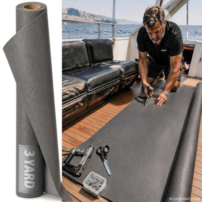Marine Vinyl Faux Leather: 3 Yard Roll Gray Upholstery Fabric 0.6mm Premium Faux Leather - UV, Waterproof & Scratch-Resistant for Boat Seat Cars Sofa Repair - color: Gray, size: 3Yard（54"x108"）