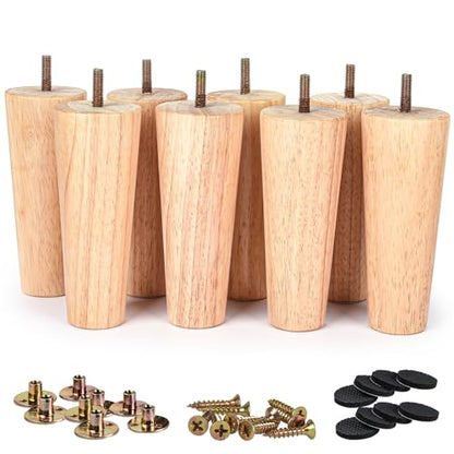 La Vane 4 inch / 10cm Solid Wood Furniture Legs - Tapered Replacement Feet with 5/16 inch Thread & Mounting Plates - Set of 8 for Sofa, Couch, Cabinet, Ottoman - color: Tapered, size: 8PCS - 4" / 10cm