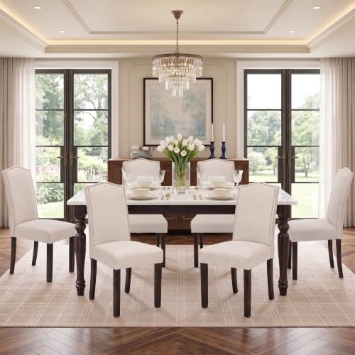 Upholstered Dining Chair Modern Parsons Stylish Kitchen Diner Set of 6 - color: Beige, size: Set of 6