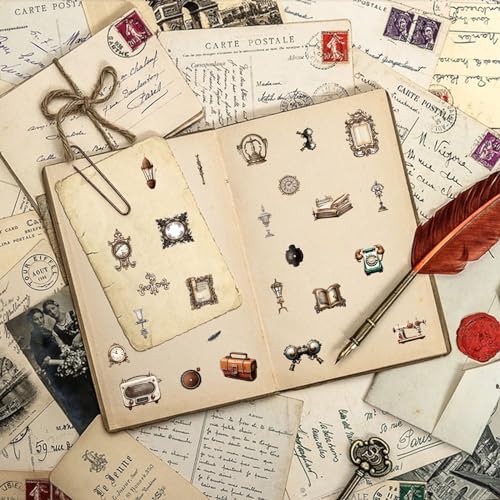 WANDIC 16 Sheets Rub On Transfer Stickers Set, 4 Styles Brown Themed Retro Vintage Pattern Self Adhesive Stickers Furniture Decals for Scrapbook Journal - style: Renaissance Theme
