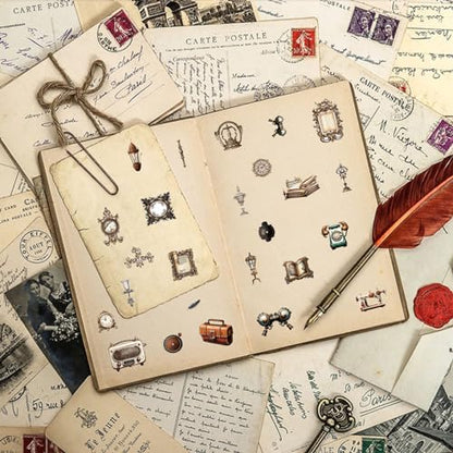WANDIC 16 Sheets Rub On Transfer Stickers Set, 4 Styles Brown Themed Retro Vintage Pattern Self Adhesive Stickers Furniture Decals for Scrapbook Journal - style: Renaissance Theme