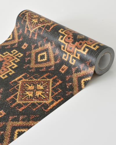 Tribal Geometric Black Peel and Stick Wallpaper Removable Boho 9in×19.7ft - color: Tribal Black