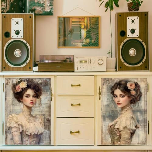 Peacoblue Retro Victorian Lady Rub On Transfers for Furniture Craft 6"x12" - style: Retro Victorian Woman
