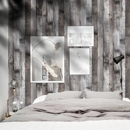 Peel and Stick Wood Wallpaper Grey/Black Vinyl 17.3"×236" Contact Paper Self Adhesive Thick Waterproof Self Adhesive for Cabinets liveroom - color: Grey/Black, size: 17.3" x 236"