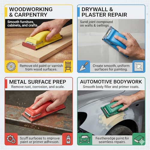 Sanding Block Preppin’ Weapon | Hand Sander Great For Big Hands Or Sore Joints | Reuse Sandpaper Over And Over | Wet Or Dry Sand Wood Or Autobody Much Faster | Green