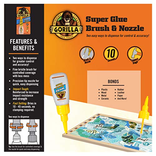 Gorilla Super Glue with Brush & Nozzle Applicator, 10 Gram, Clear, (Pack of 24) - size: 24 - Pack
