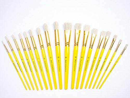 Jerry Q Art 18 pcs Pure Natural Hog Bristle Brush Set for Oil, Acrylic, Tempera. Short Wood Handles JQ181