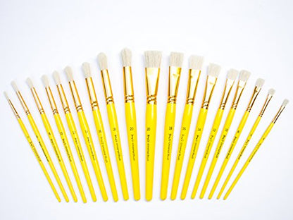 Jerry Q Art 18 pcs Pure Natural Hog Bristle Brush Set for Oil, Acrylic, Tempera. Short Wood Handles JQ181