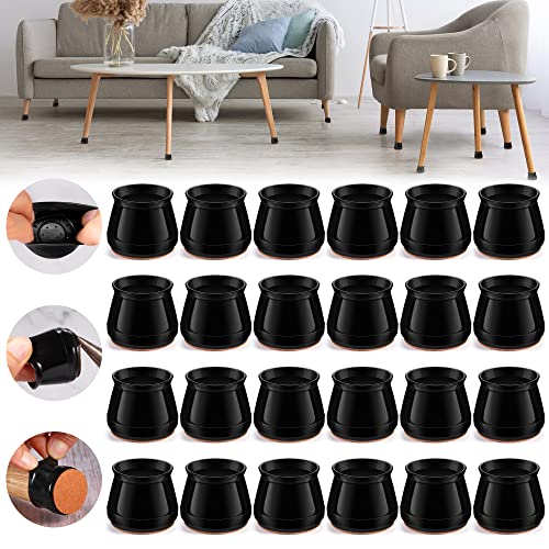 24PCS Upgraded Silicone Chair Leg Floor Protectors for Hardwood Floors, Furniture Sliders for Chair Legs, Felt Bottom Furniture Pads, Anti-Slip Round&Square Cap Covers to Scratch and Reduce Noise - color: Solid Black-24pcs, size: Universal Medium(Fit:1.18