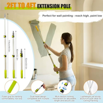 Paint Roller Kit with Extension Pole, 2 to 4FT