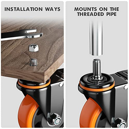5 Inch Stem Casters Set of 4 Heavy Duty 1/2"-13x1 Threaded Caster Wheels - color: Orange, size: 5in(1/2"-13)
