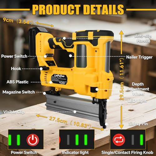 Cordless Brad Nailer Compatible with Dewalt 20V Battery, RexLeLXB 2-in-1 Pneumatic Staple Gun Nail Gun with 800 Nails, 18GA Staple Gun for Wood Working, Framing, Furniture & Upholstery Projects